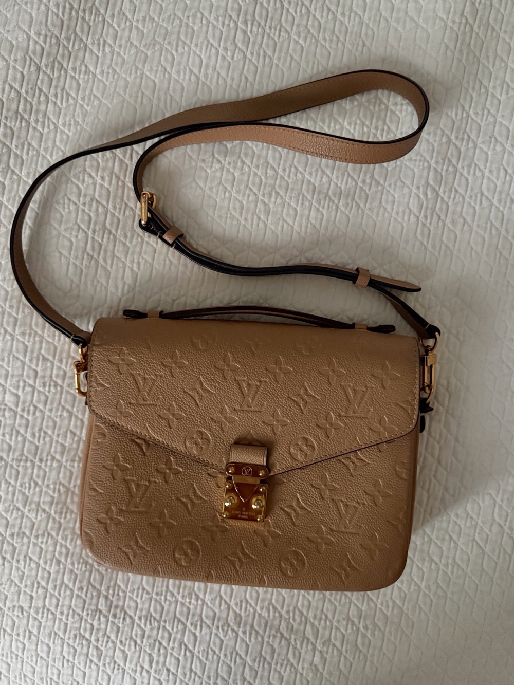 LV Taupe Monogram Empreinte Pochette Metis Crossbody Bag